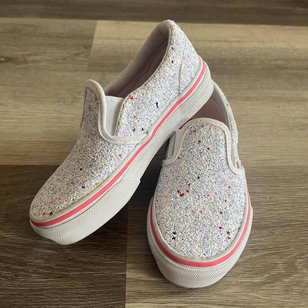 Kids Vans Slip-On Shoes White with Multicolor Glitter